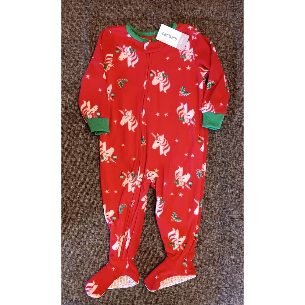 pajamas 12 Months New Carters Christmas Red Fleece sleeper Unicorn Holiday
